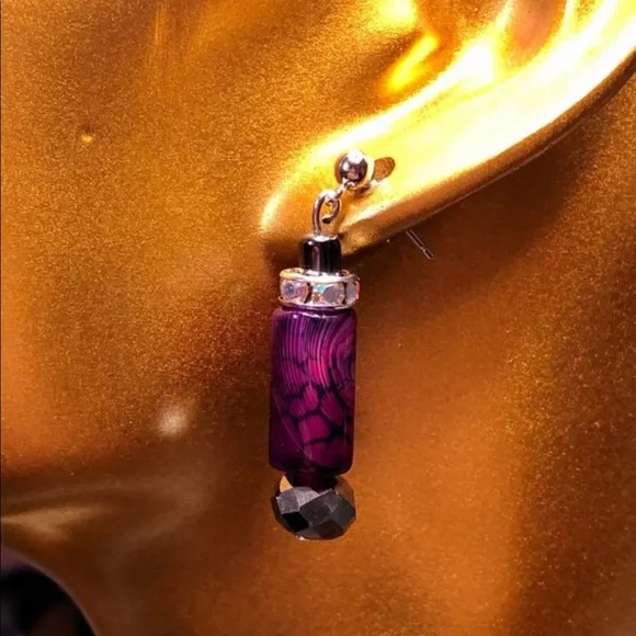 🐲Purple dragon vein agate earrings- handmade - Picture 5 of 6